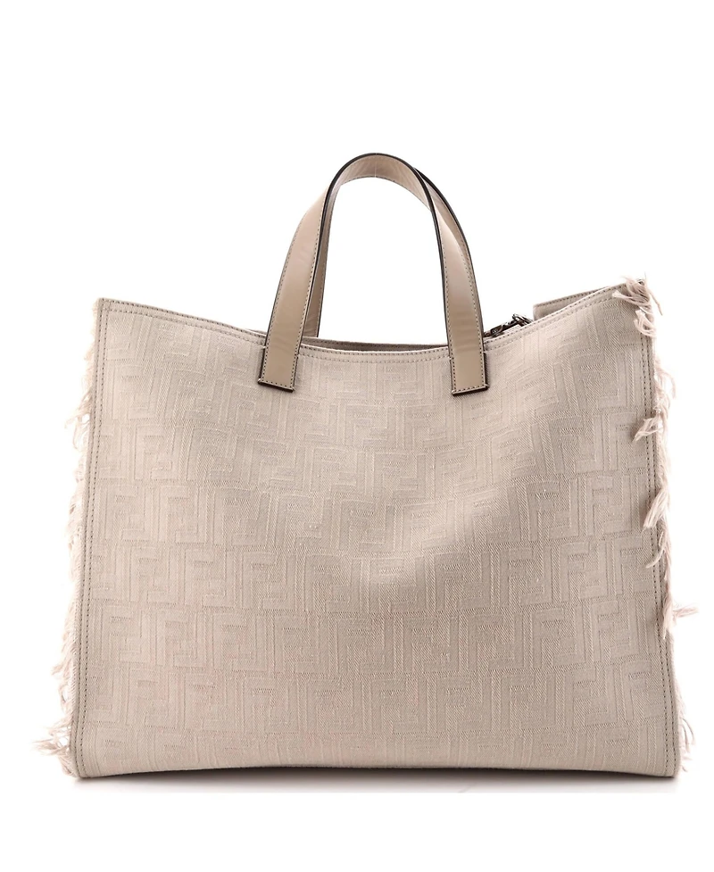 Pre-Owned Fendi Large Logo Shopper Tote Fringe Canvas
