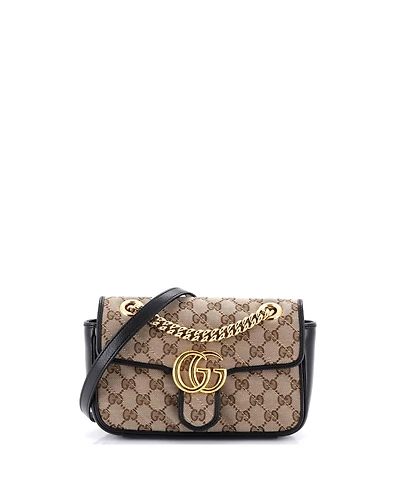 Pre-Owned Gucci Mini Gg Marmont Flap Bag Diagonal Quilted Gg Canvas with Leather