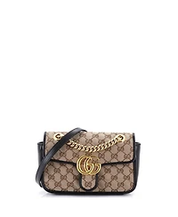 Pre-Owned Gucci Mini Gg Marmont Flap Bag Diagonal Quilted Gg Canvas with Leather