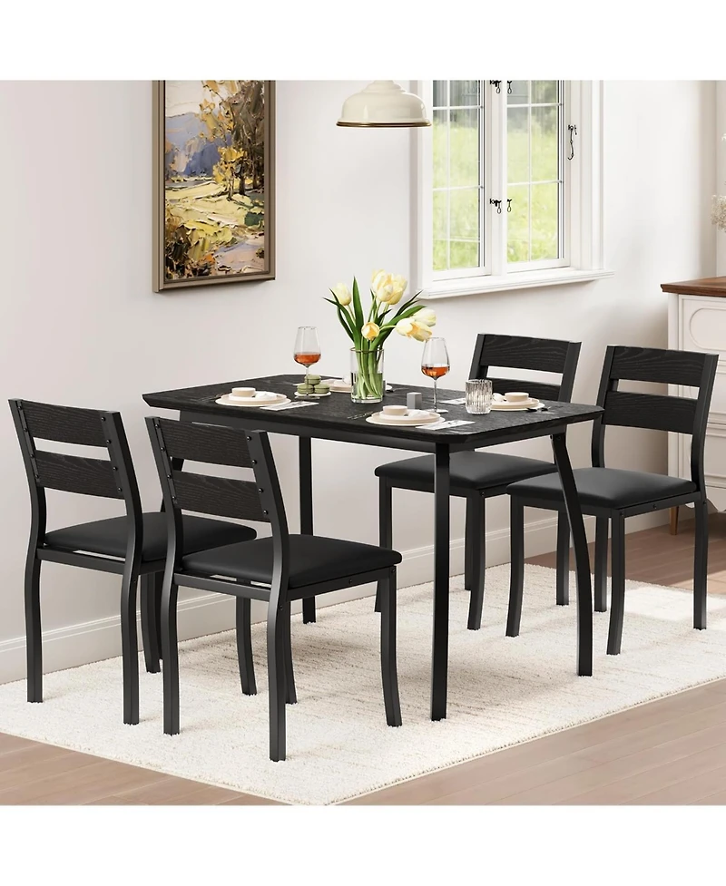 gaomon 5-Piece Modern Wooden Dining Table Set with 4 Upholstered Chairs