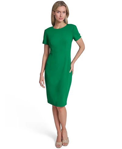Calvin Klein Petite Short-Sleeve Jewel Neck Midi Sheath Dress