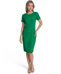 Calvin Klein Petite Short-Sleeve Jewel Neck Midi Sheath Dress