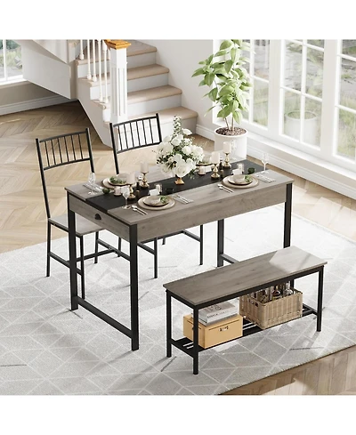 gaomon 4-Piece Farmhouse Rectangular Dining Table Set with 2 Chairs and Bench