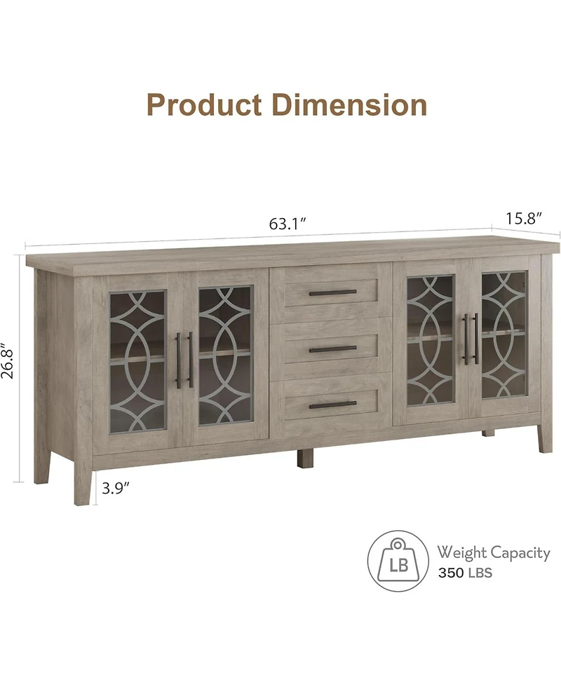 gaomon Farmhouse Tv Stand with Glass Door for 70" TVs, Mid Century Modern Entertainment Center Storage & Two Media Console