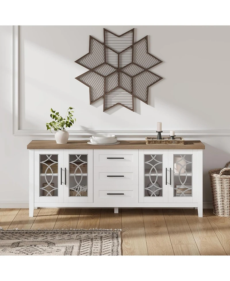 gaomon Farmhouse Tv Stand with Glass Door for 70" TVs, Mid Century Modern Entertainment Center Storage & Two Media Console