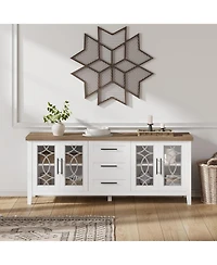gaomon Farmhouse Tv Stand with Glass Door for 70" TVs, Mid Century Modern Entertainment Center Storage & Two Media Console