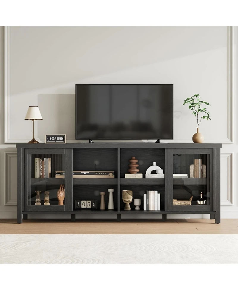 gaomon Tv Stand for 65 Inch with Entertainment Center Storage Cabinet,4 Sliding Glass Doors, Mid Century Modern Media Console, Living Room and Bedroom