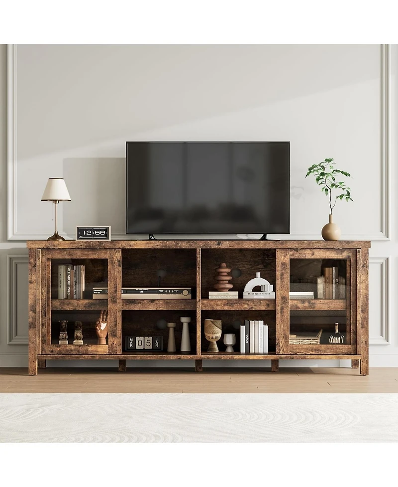 gaomon Tv Stand for 65 Inch with Entertainment Center Storage Cabinet,4 Sliding Glass Doors, Mid Century Modern Media Console, Living Room and Bedroom