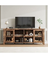 gaomon Tv Stand for 65 Inch with Entertainment Center Storage Cabinet,4 Sliding Glass Doors, Mid Century Modern Media Console, Living Room and Bedroom