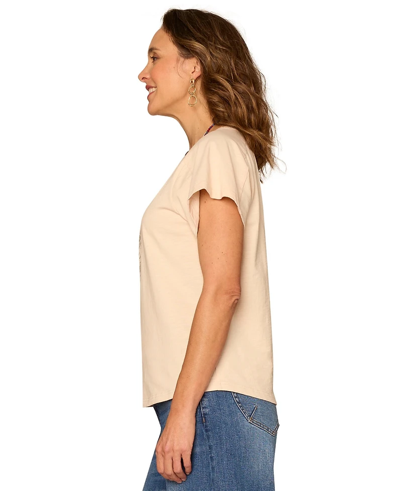 Democracy Petite Embroidered Crewneck Boyfriend T-Shirt