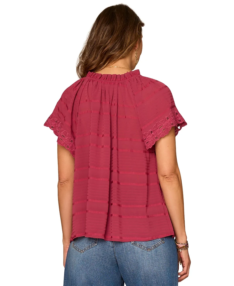 Democracy Petite Embroidered V-Neck Woven Top