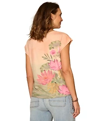 Democracy Petite Knot Hem Floral Crewneck Knit Top