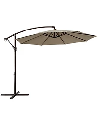 Gymax 10 ft Patio Cantilever Offset Umbrella Yard Garden Outdoor w/ 8 Ribs Beige