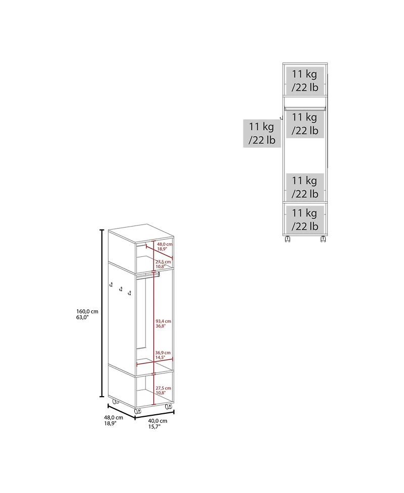 flynama 63inch Cluster Armoire with Mirror 3 Shelves Casters Hanging Rod