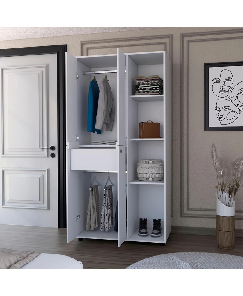flynama Bethel Armoire Closet with 1 Drawer 2 Hanging Rods Storage Cabinets