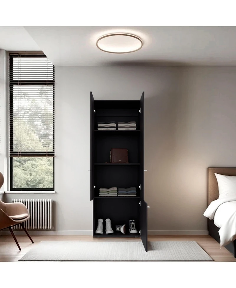 flynama Wenge Tolleson 3 Door Tall Wardrobe Armoire 4 Shelves Hanging Rod Freestanding Storage