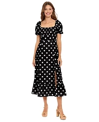 London Times Women's Polka Dot Square Neck Midi Dress