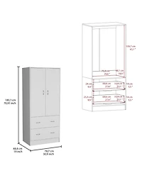 flynama Taly 2Doors 2Drawers Armoire 70.9inch High Laminated Particle Board Bedroom Storage Cabinet Organizer
