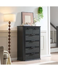 flynama 6 Drawers Dresser Modern Curved Profile Wood Fluted Storage Organizer 45 inch Tall for Bedroom Living Room Entryway