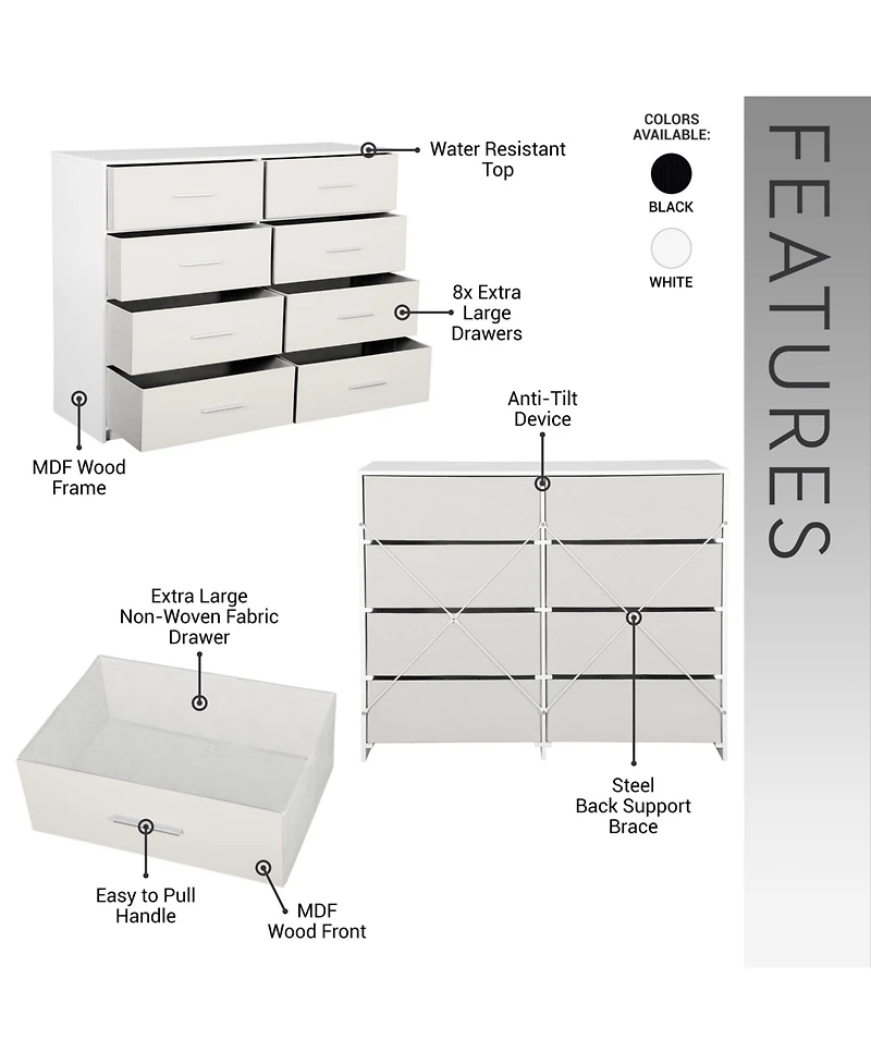 flynama Modern 4 Drawer Dresser Mdf Cabinet with Wheels for Bedroom Living Room Entryway