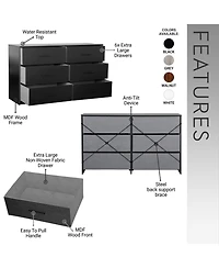 flynama Modern 6 Drawer Dresser Engineered Wood Cabinet Handle Free for Bedroom Living Room Closet