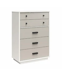 flynama Modern 5 Drawer Valencia Tall Dresser Two Tone Finish with Matte Handles for Urban Bedroom
