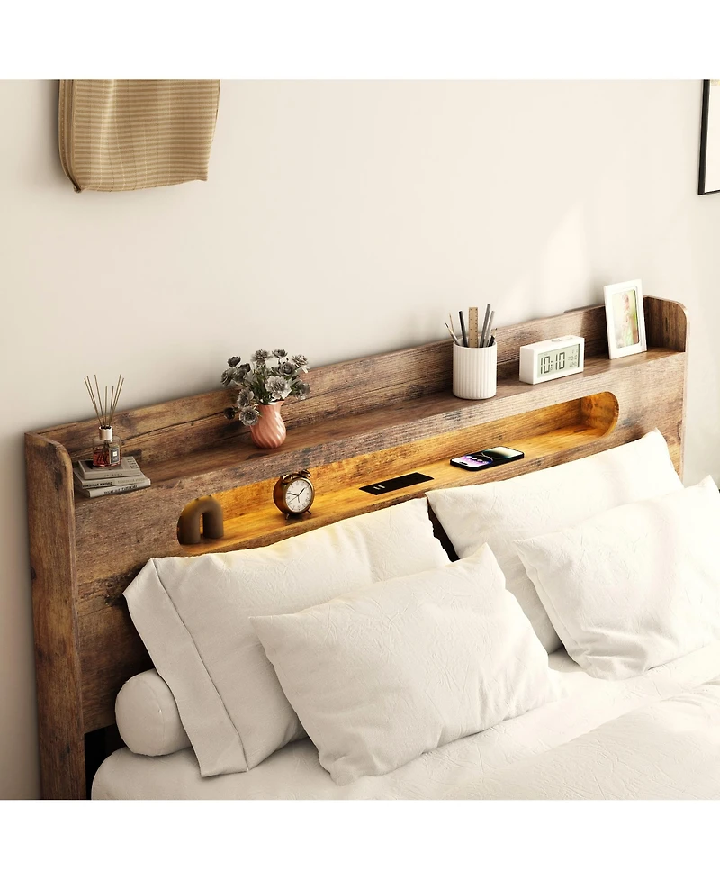 flynama Wood Bed Led Storage Headboard 2 Usb Noise Free
