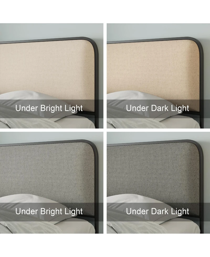 flynama Metal Bed Frame Beige Curved Upholstered Headboard 4 Storage Drawers