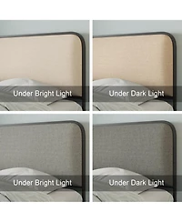 flynama Metal Bed Frame Beige Curved Upholstered Headboard 4 Storage Drawers