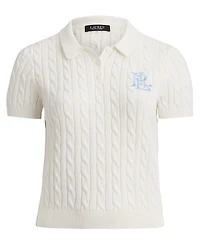 Lauren Ralph Plus Cable-Knit Cotton Polo Sweater
