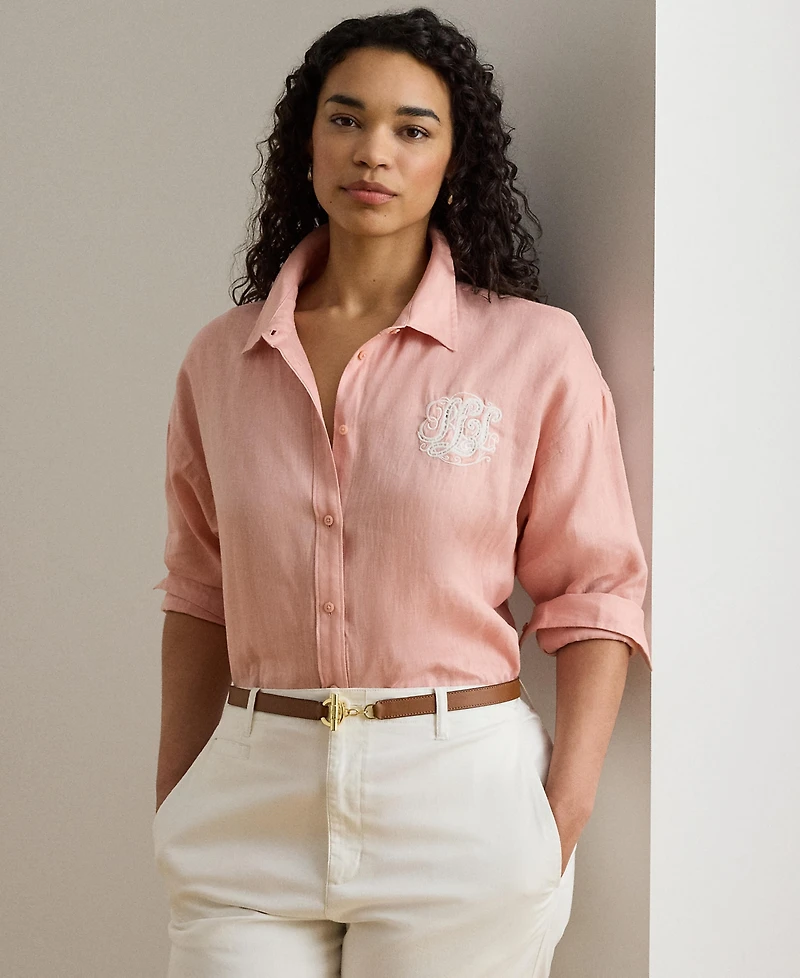 Lauren Ralph Plus Relaxed-Fit Eyelet-Logo Shirt