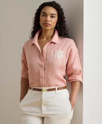 Lauren Ralph Plus Relaxed-Fit Eyelet-Logo Shirt