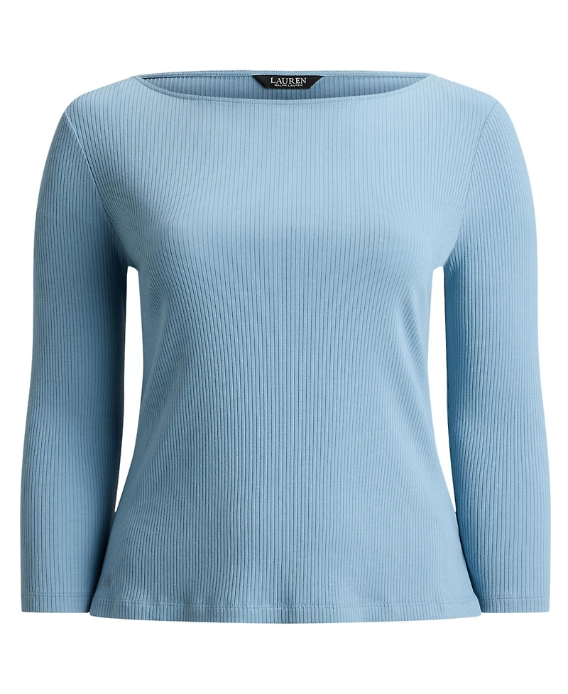 Lauren Ralph Plus Rib-Knit Boatneck T-Shirt