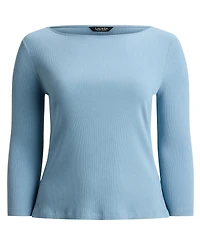 Lauren Ralph Plus Rib-Knit Boatneck T-Shirt