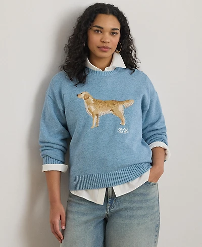 Lauren Ralph Plus Intarsia-Knit Golden Retriever Sweater