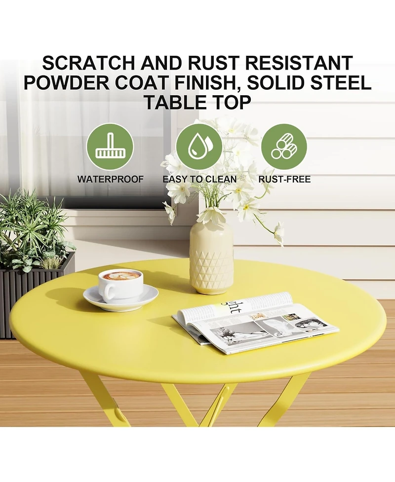 gaomon 3 Piece Foldable Bistro Table and Chairs Set – Indoor/Outdoor Premium Metal Frame Coffee Table Set for Garden/Yard