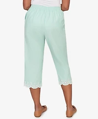 Alfred Dunner Women's Caribbean Blues Eyelet Embroidered Cuff Capri Pants