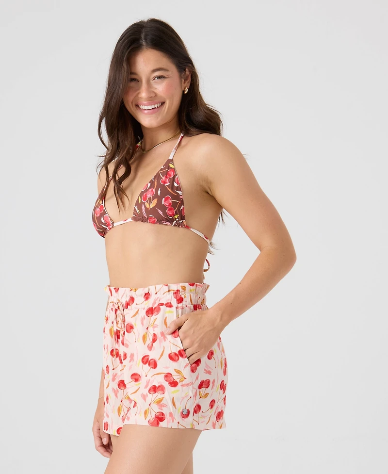 Roxy Women's Cherry Printed Reversible Mini Tiki Tri Halter Bikini Top