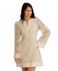 Kensie Women's Long-Sleeve V-Neck Short Dress