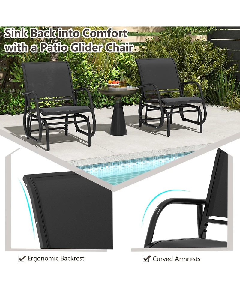 Gymax Rocking Chair w/ Study Metal Frame Comfortable Single Glider Patio Chair