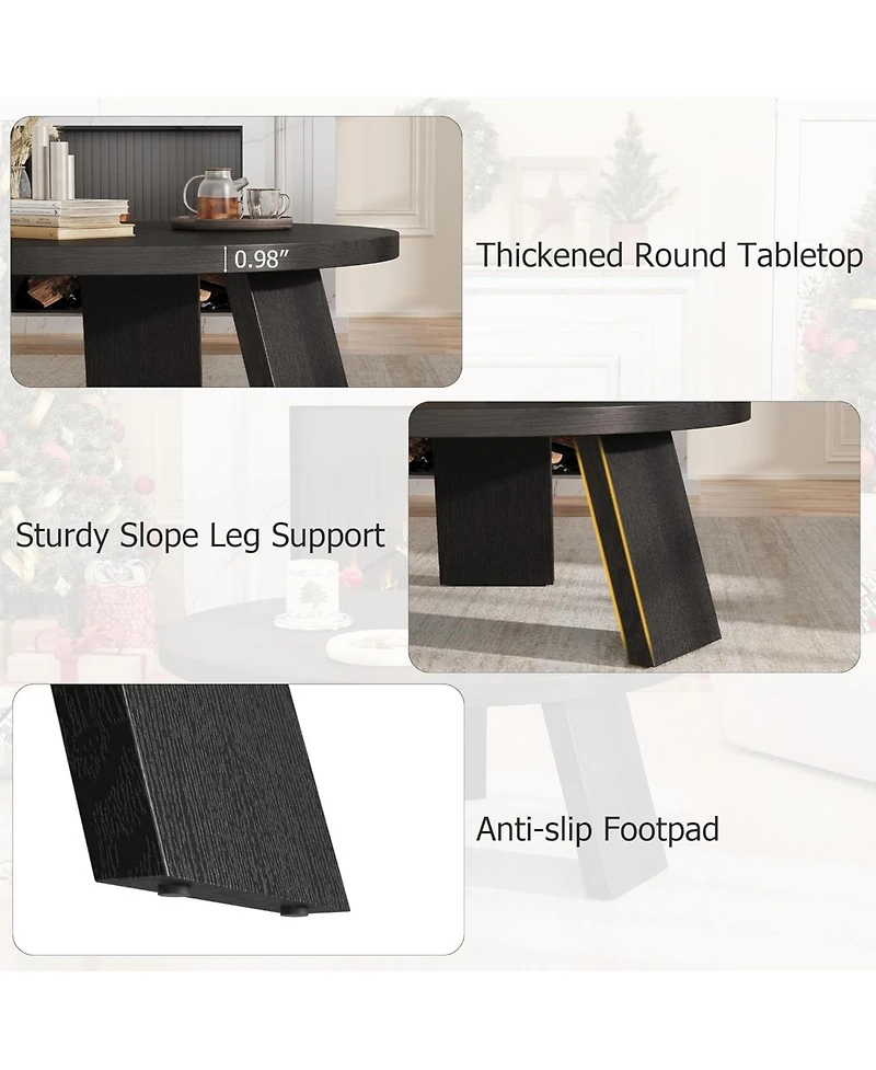 gaomon 335" Round Coffee Table, Modern Circle Center Table with Inclined Legs, Accent Cocktail Tables for Living Room, Bedroom, Easy Assembly