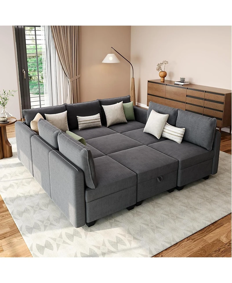 gaomon Modular Sofa Sectional Sleeper Couch with 2 Ottomans, 9 Seat Convertible U Shaped Modular Couch with Storage, Oversized Sofa Sleeper