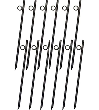 flynama 12pcs 3 Eighths x 18 Inch Steel Rebar Stakes with 1 Inch Loops Heavy Duty Angled Ends Ground Stakes for Tents Canopies Campsites
