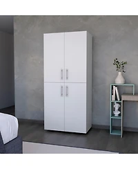 flynama Hazel Armoire Melamine with Two Doors Four Shelves and Two Clothes Hanging Bars Bedroom Storage Organizer