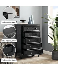 flynama Modern 5 Drawer Dresser Farmhouse Style Cabinet with Wide Slides for Living Room Bedroom Storage