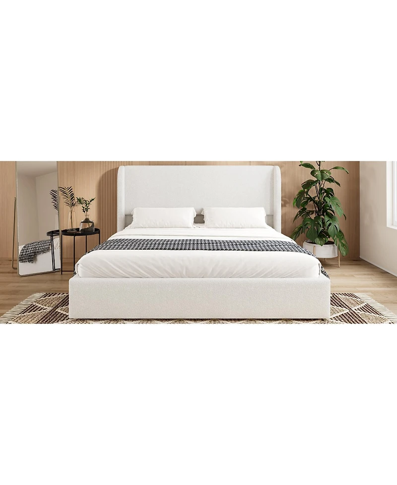flynama Boucle Cloud Bed Frame Upholstered Headboard Solid Wood Slats No Box Spring