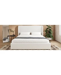 flynama Boucle Cloud Bed Frame Upholstered Headboard Solid Wood Slats No Box Spring