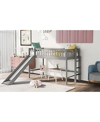 flynama Low Loft Bed With Ladder And Slide Pine Wood Mdf Construction