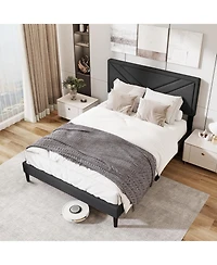 Sugift Upholstered Platform Bed with Tufted Headboard and Slats