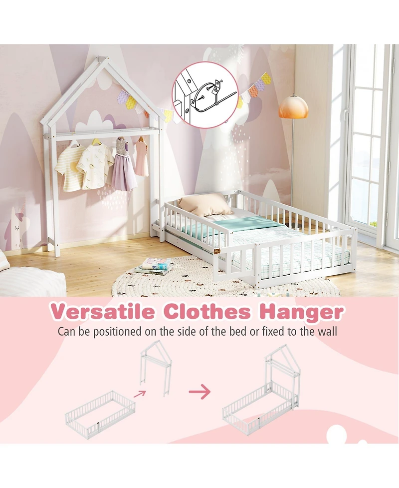 Sugift Twin House Floor Bed with House Shaped Headboard